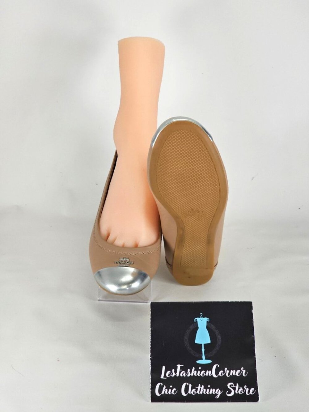 Coach Chelsea Women's Caramel Leather Ballet Flats With Silver Cap Toe Sz 8B 273 - Picture 3 of 16